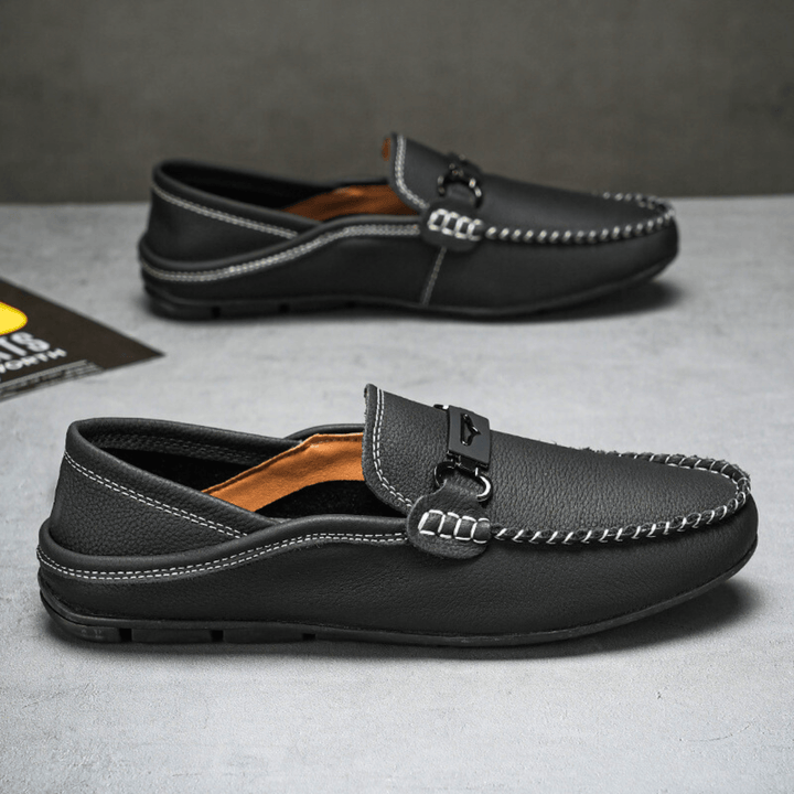 Nortvale - Buckle Genuine Leather Loafers - 14:193#Black;200000124:200000334