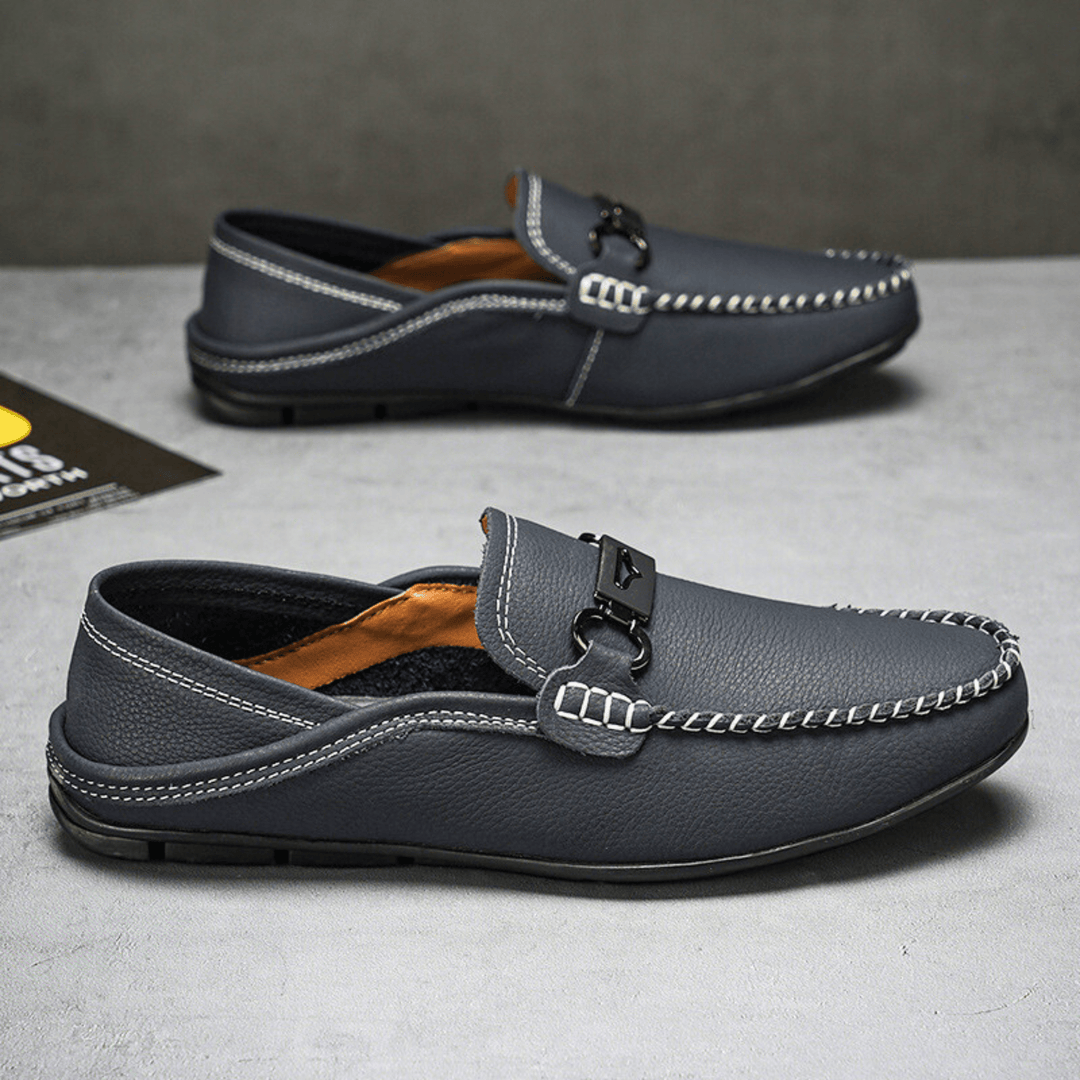 Nortvale - Buckle Genuine Leather Loafers - 14:365458#Grey blue;200000124:200000334