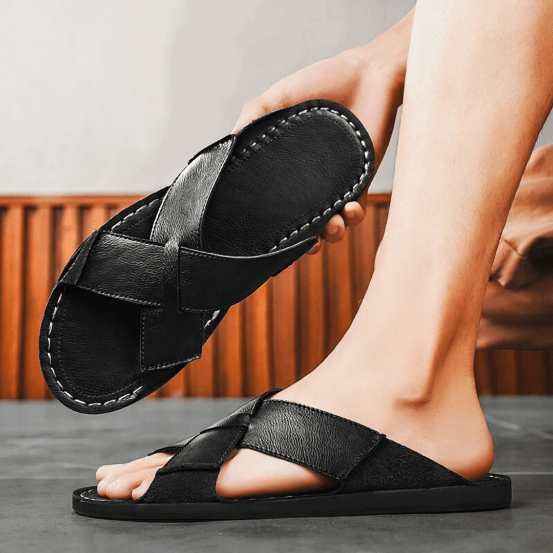 Nortvale - Casual Genuine Leather Slides - 14:193#Black;200000124:200000898