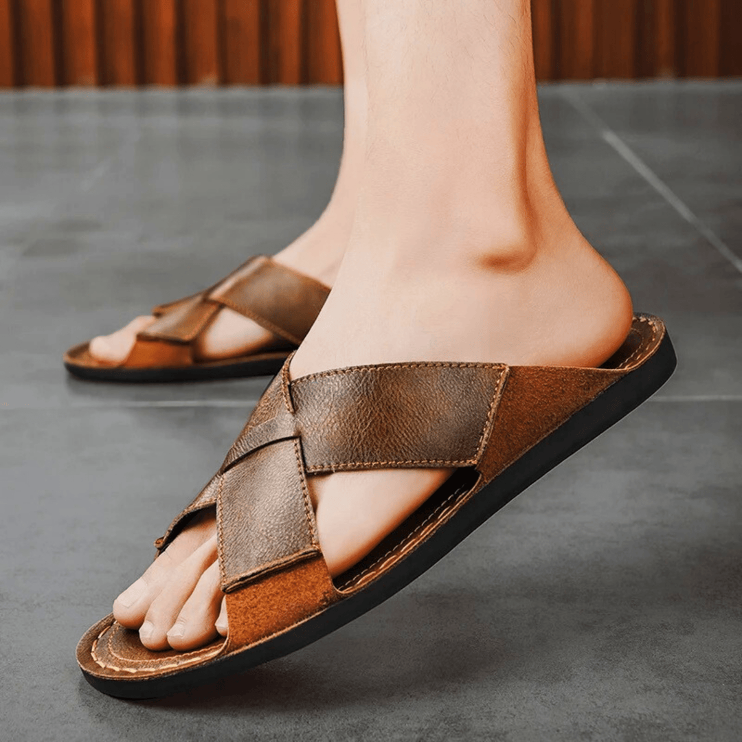 Nortvale - Casual Genuine Leather Slides - 14:365458#Brown;200000124:200000898