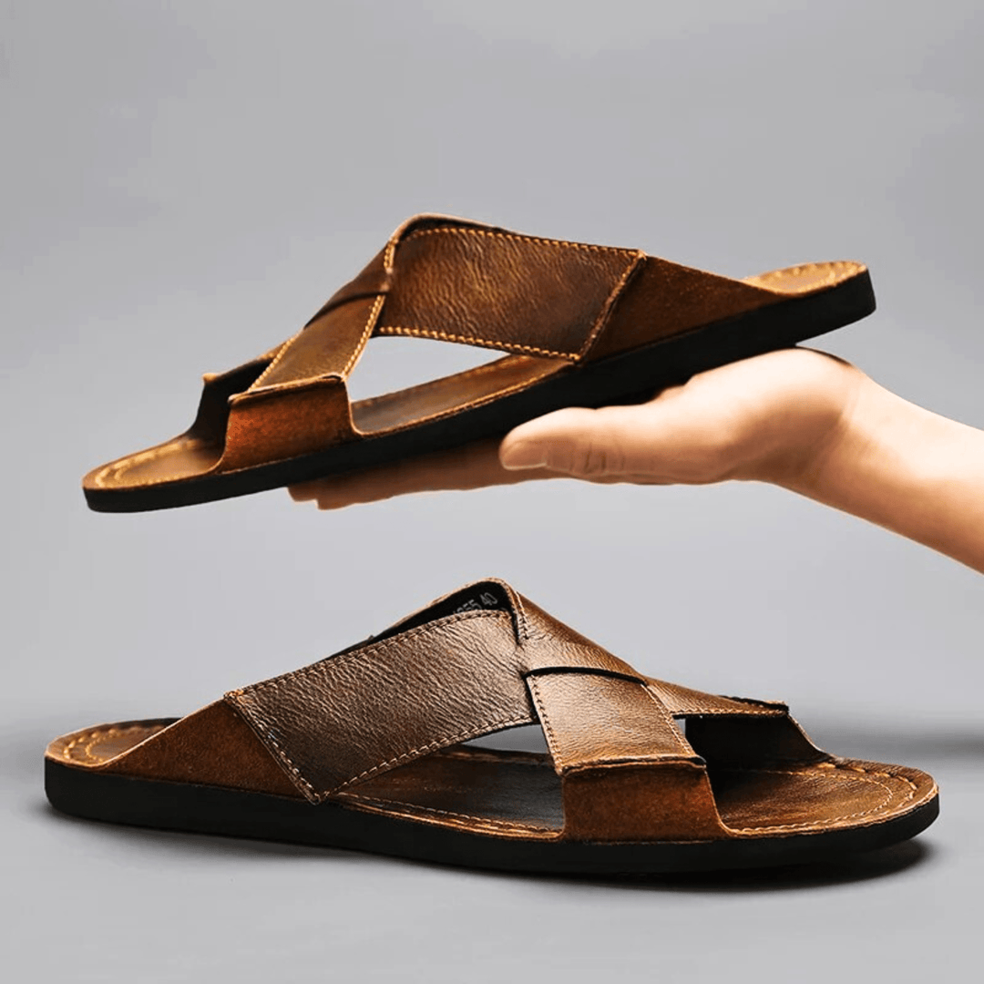 Nortvale - Casual Genuine Leather Slides - 14:365458#Brown;200000124:200000898