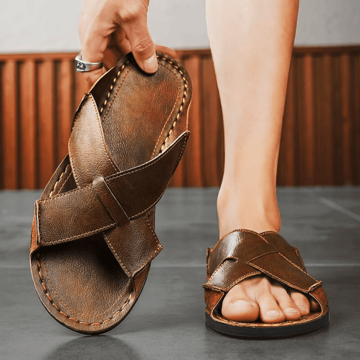 Nortvale - Casual Genuine Leather Slides - 14:365458#Brown;200000124:200000898