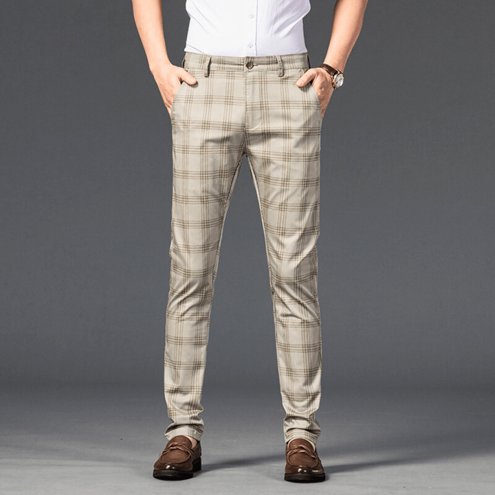 Nortvale - Checkered Slim Fit Business Pants - 14:366#light khaki;5:200001014