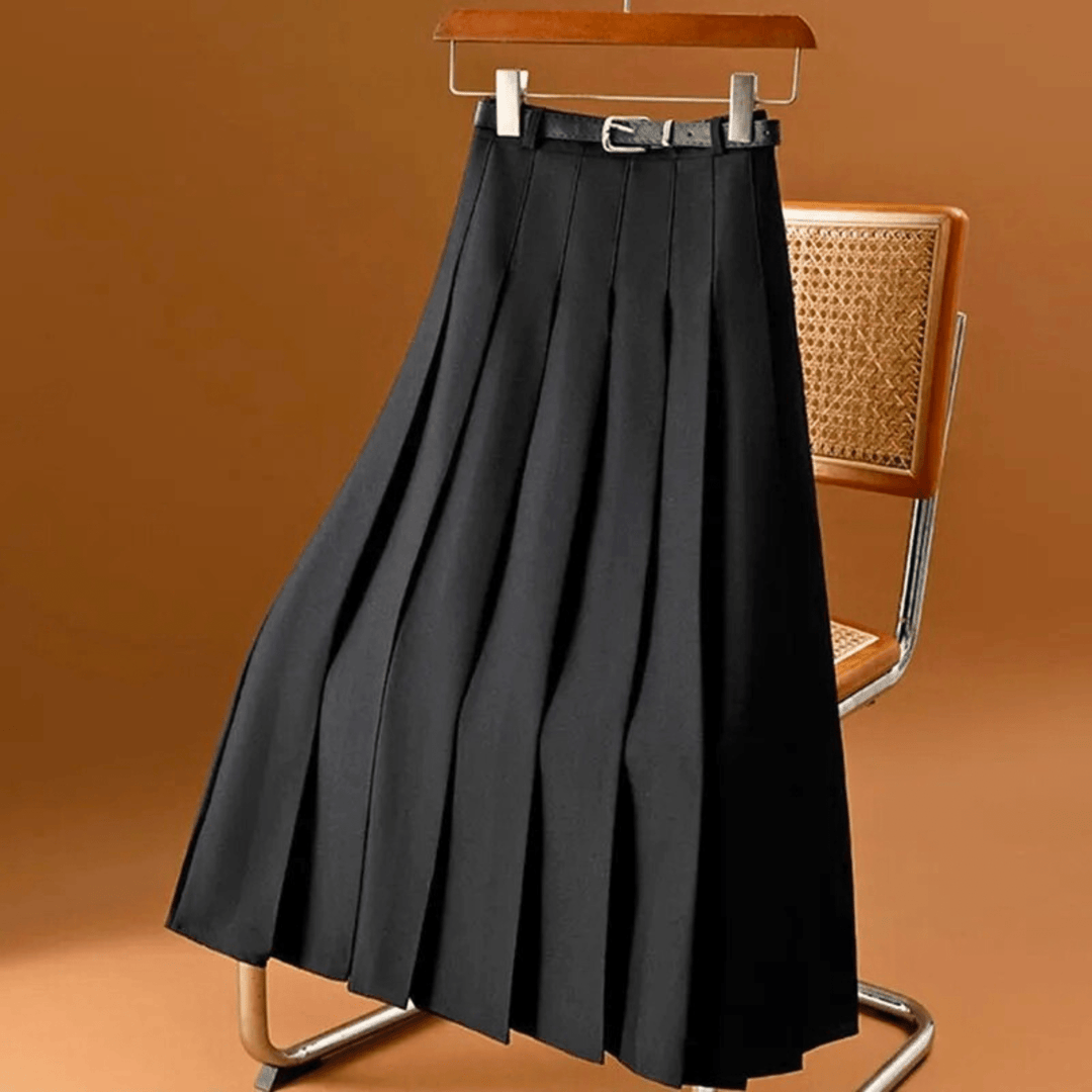 Nortvale - Chic Pleated High - Waist Belted Skirt - 000000000