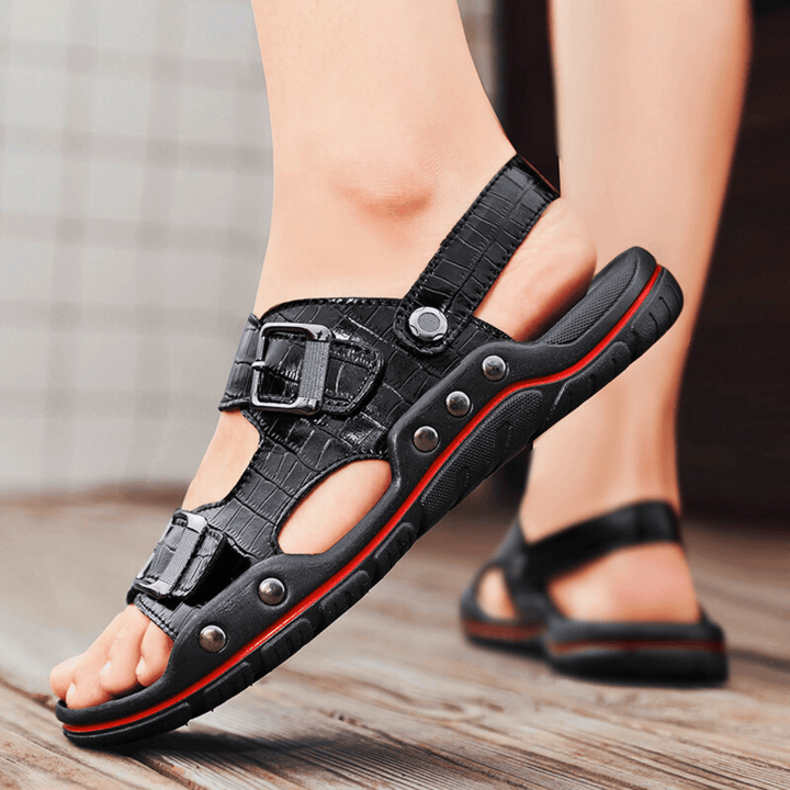 Nortvale - Comfortable Leather Sandals - 14:193#black;200000124:200000898