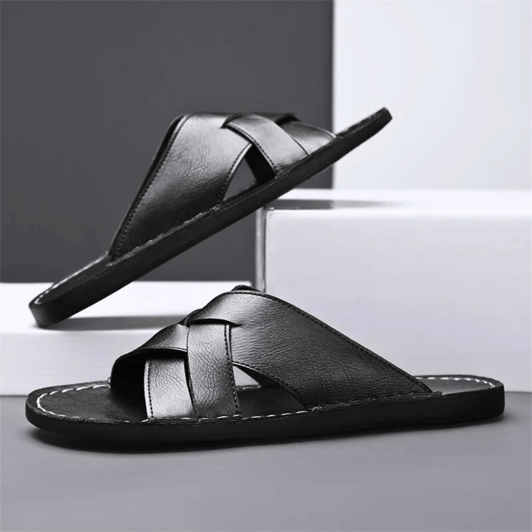 Nortvale - Genuine Leather Beach Slippers - 14:193#Black;200000124:200000898
