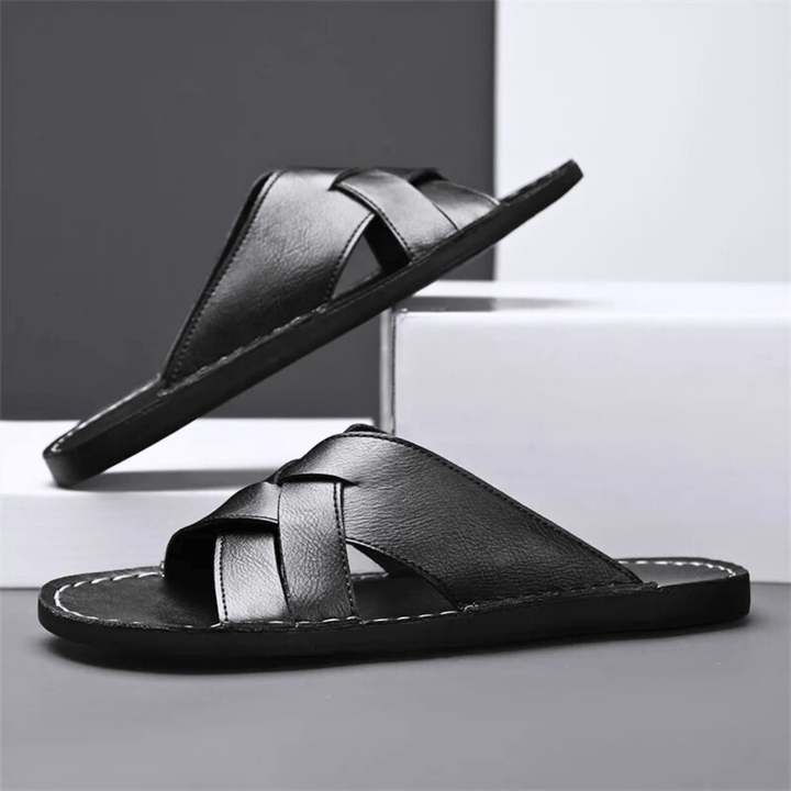 Nortvale - Genuine Leather Beach Slippers - 14:193#Black;200000124:200000898