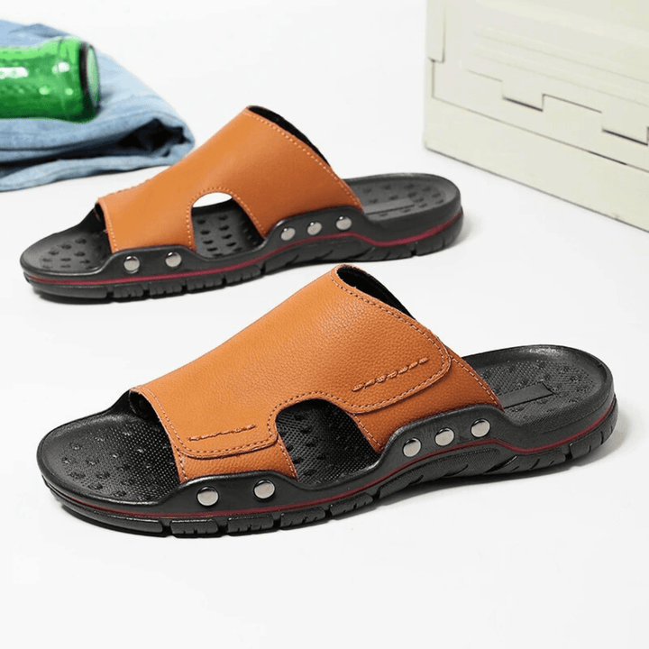 Nortvale - Non - Slip Leather Slippers - 14:365458#yellow brown;200000124:200000898