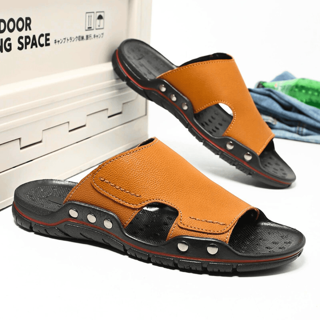 Nortvale - Non - Slip Leather Slippers - 14:365458#yellow brown;200000124:200000898