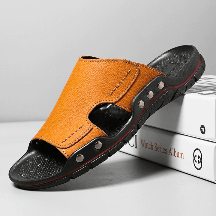Nortvale - Non - Slip Leather Slippers - 14:365458#yellow brown;200000124:200000898