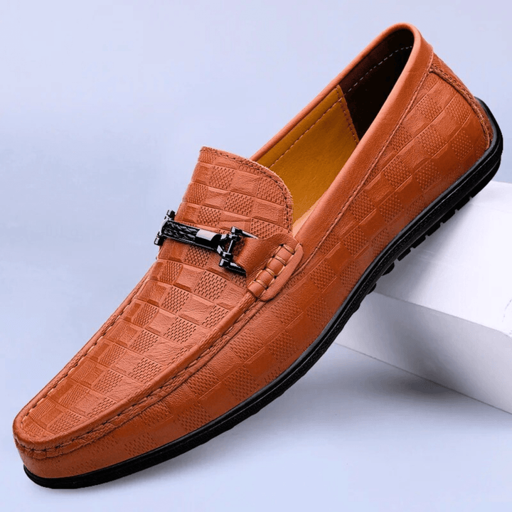 Nortvale - Plaid Genuine Leather Loafers - 14:10#Red Brown;200000124:200000334
