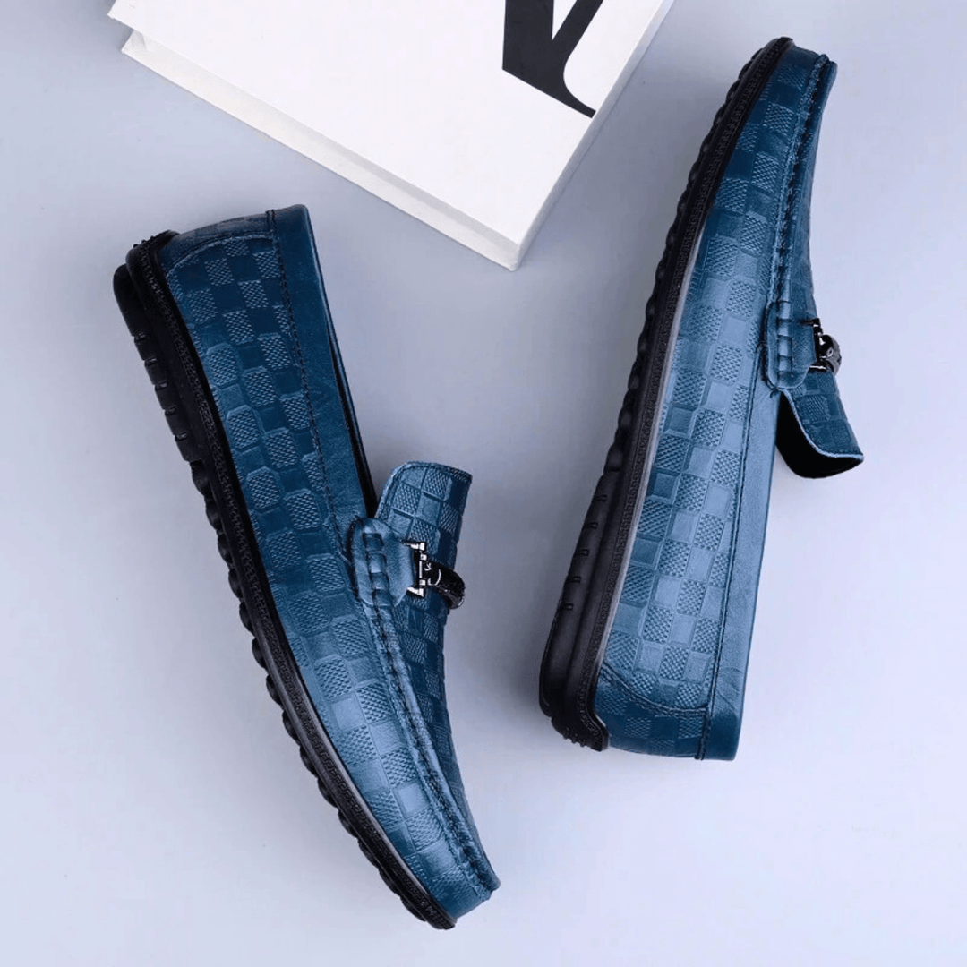 Nortvale - Plaid Genuine Leather Loafers - 14:29#Blue;200000124:200000334