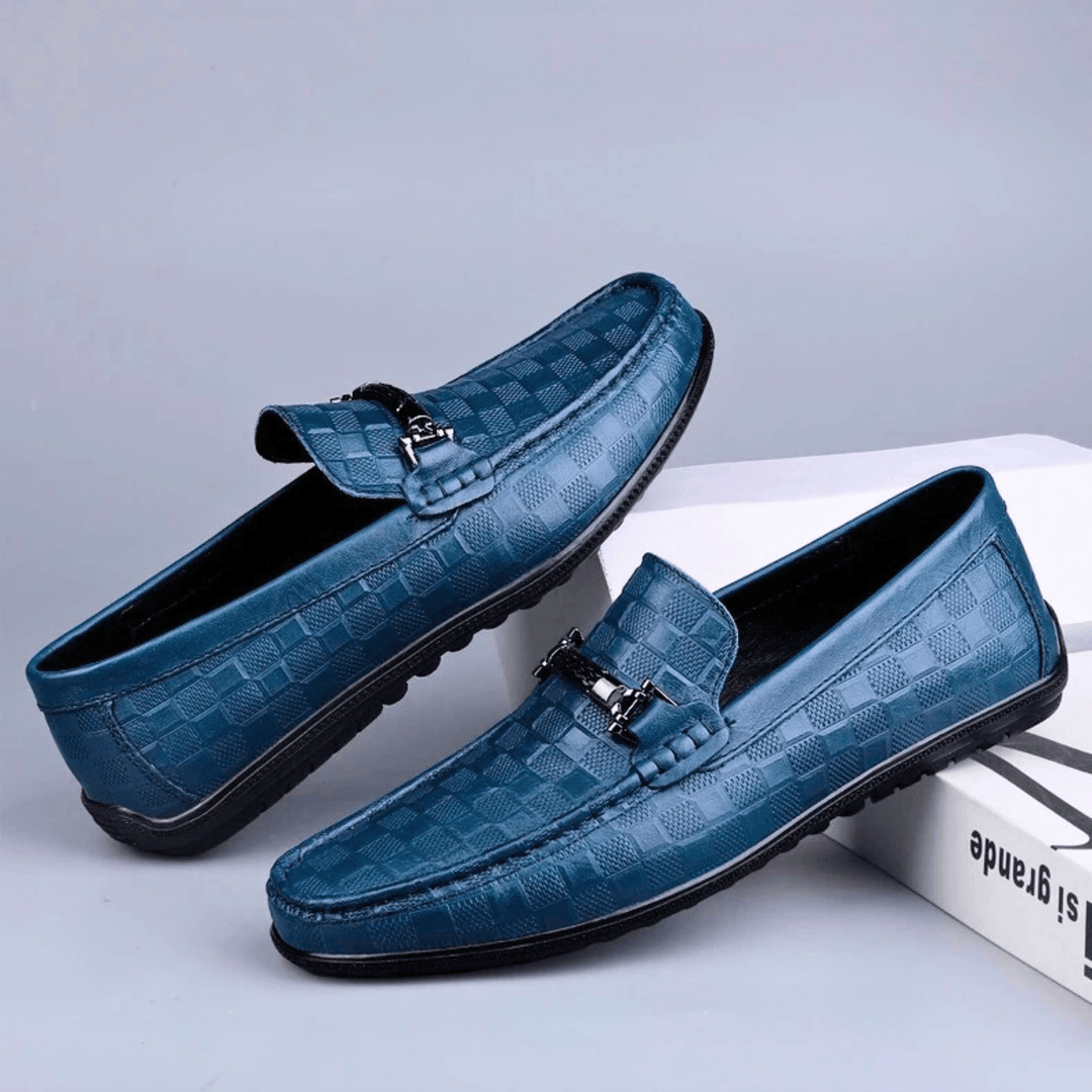 Nortvale - Plaid Genuine Leather Loafers - 14:29#Blue;200000124:200000334
