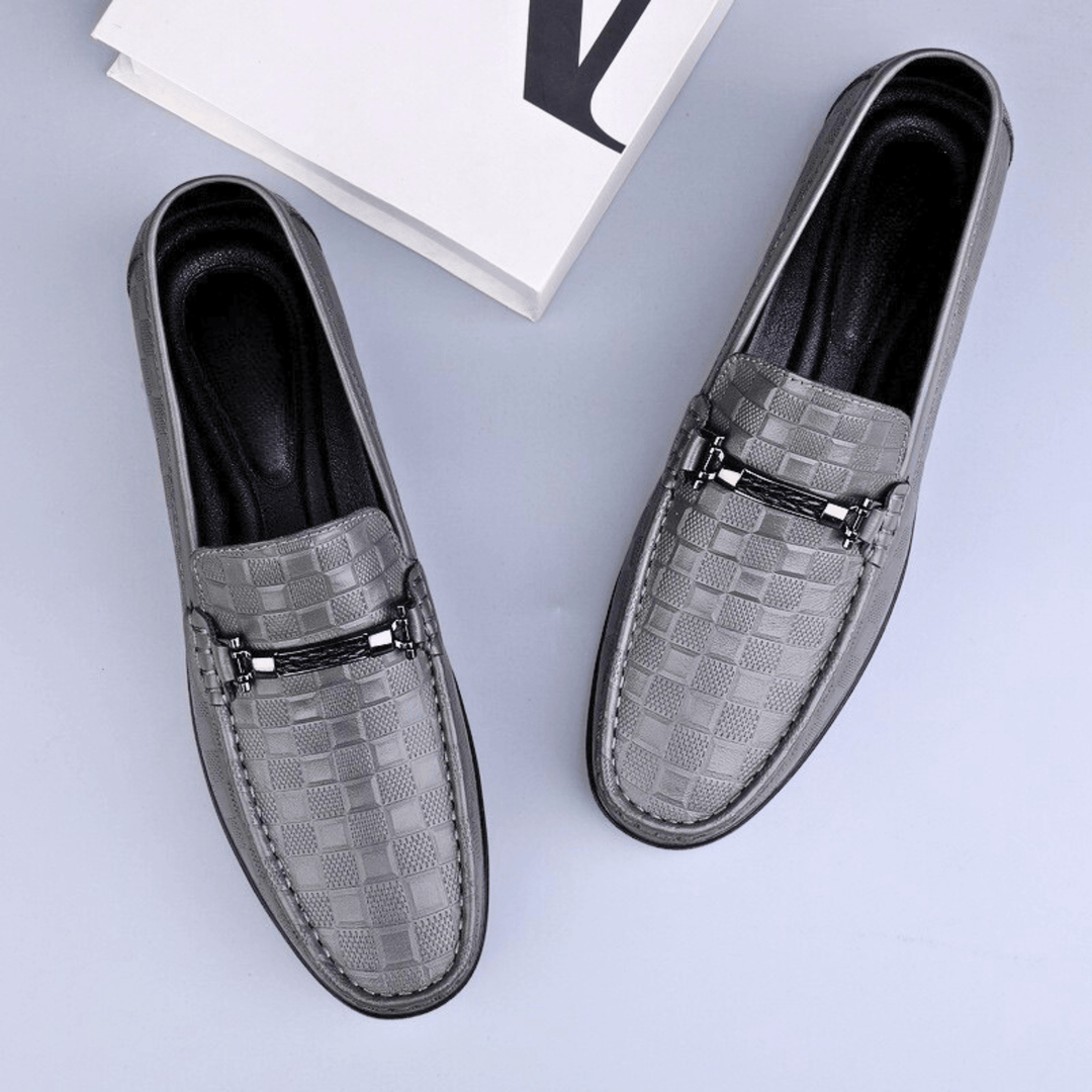 Nortvale - Plaid Genuine Leather Loafers - 14:691#Grey;200000124:200000334