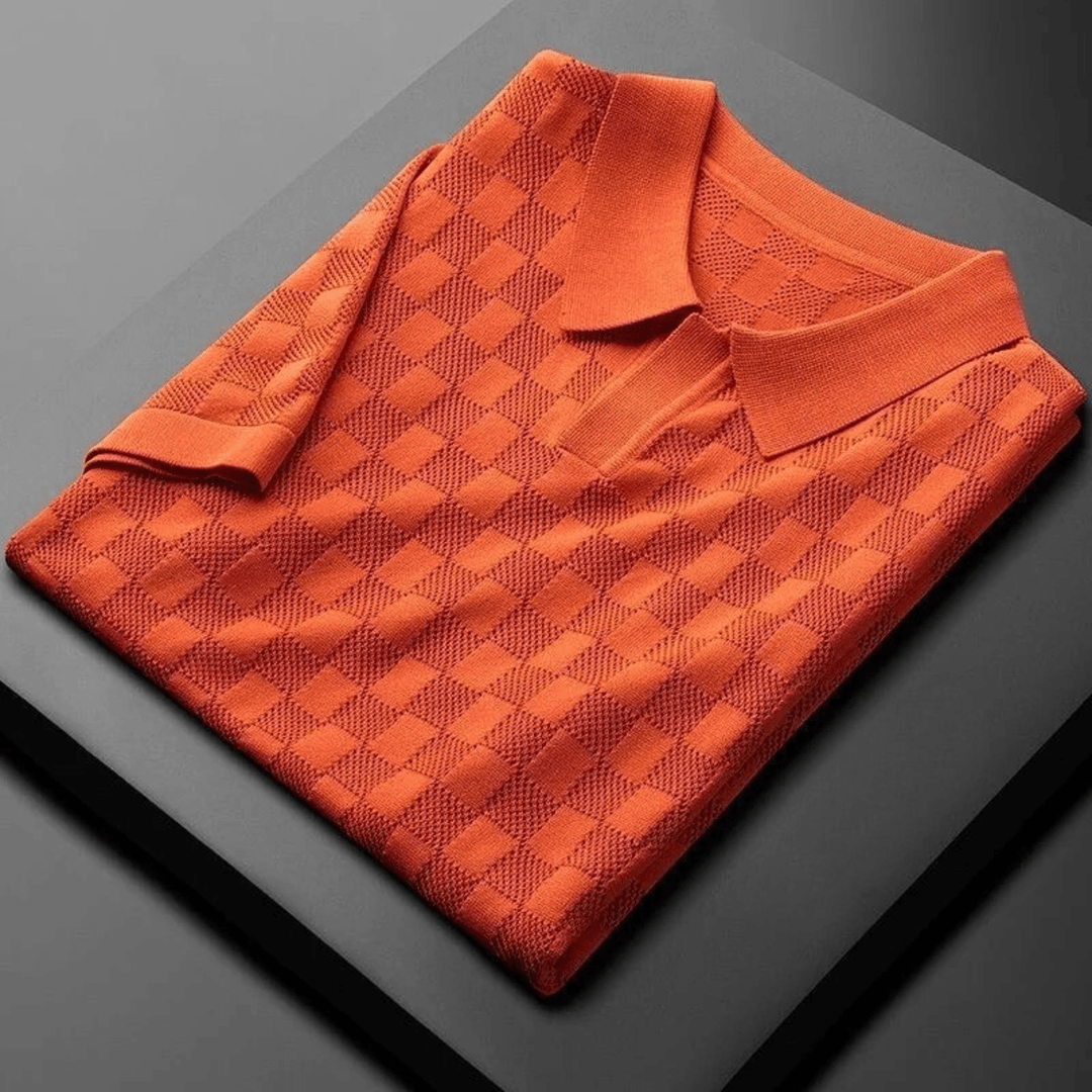 Nortvale - Plaid Ice Silk Polo Shirt - 14:173#Orange;5:361386#Asian M 48 - 56KG