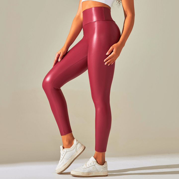 Nortvale - Stretch High - Waist Leather Leggings - 14:173#Red;5:100014066