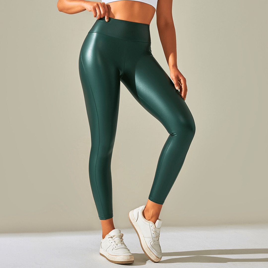 Nortvale - Stretch High - Waist Leather Leggings - 14:200001438#Green;5:100014066